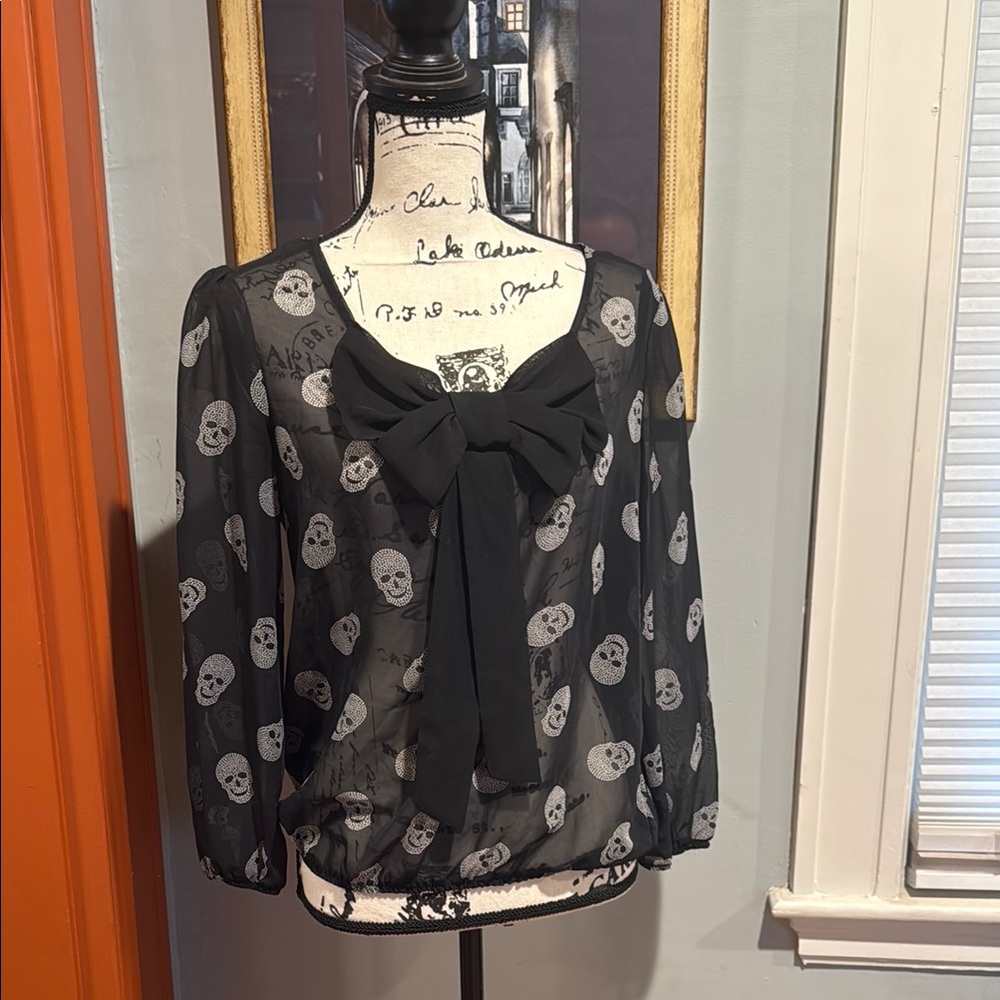 No Boundaries Sheer Skull Blouse with Ribbon Detail (7-9)